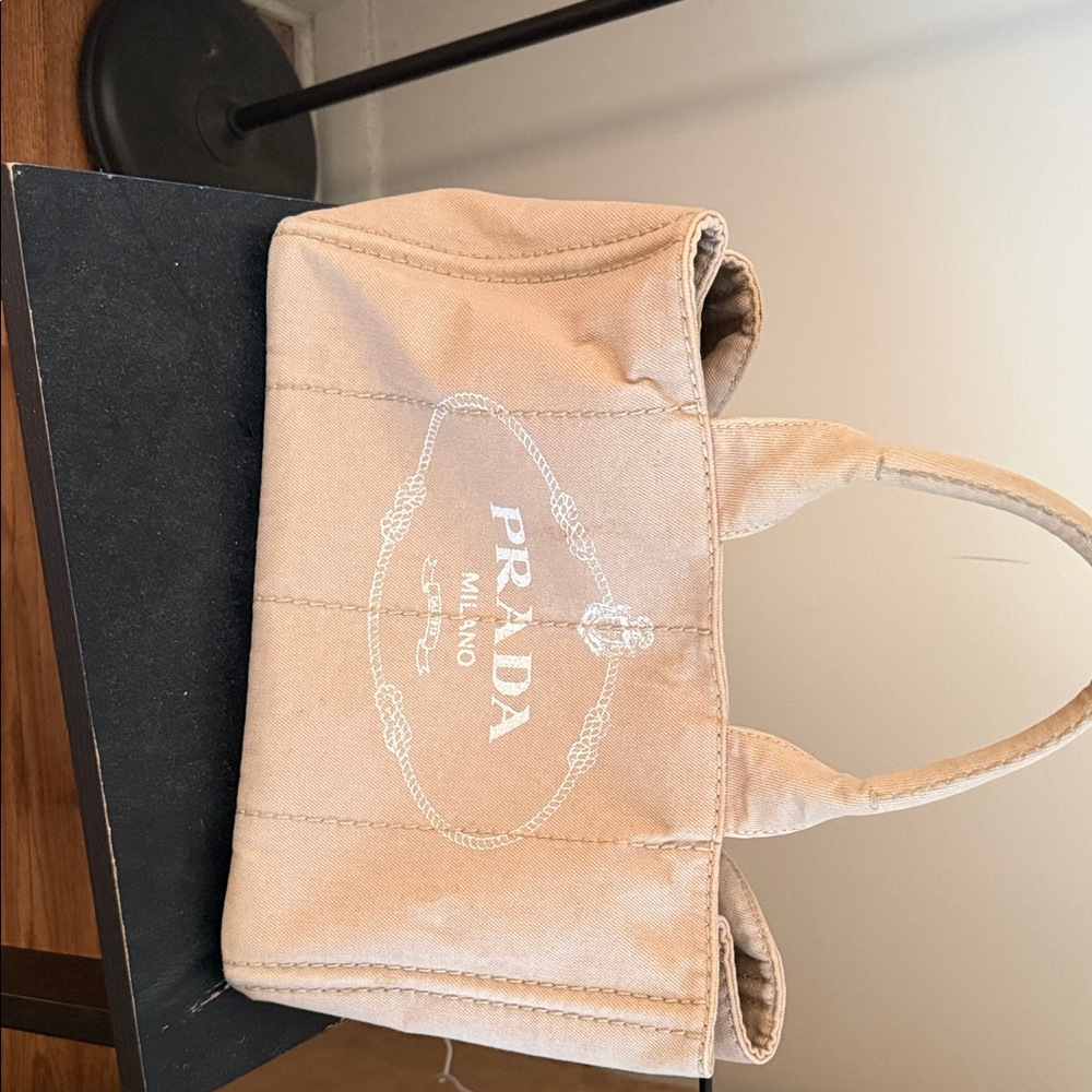Prada Tan Canvas Tote Bag